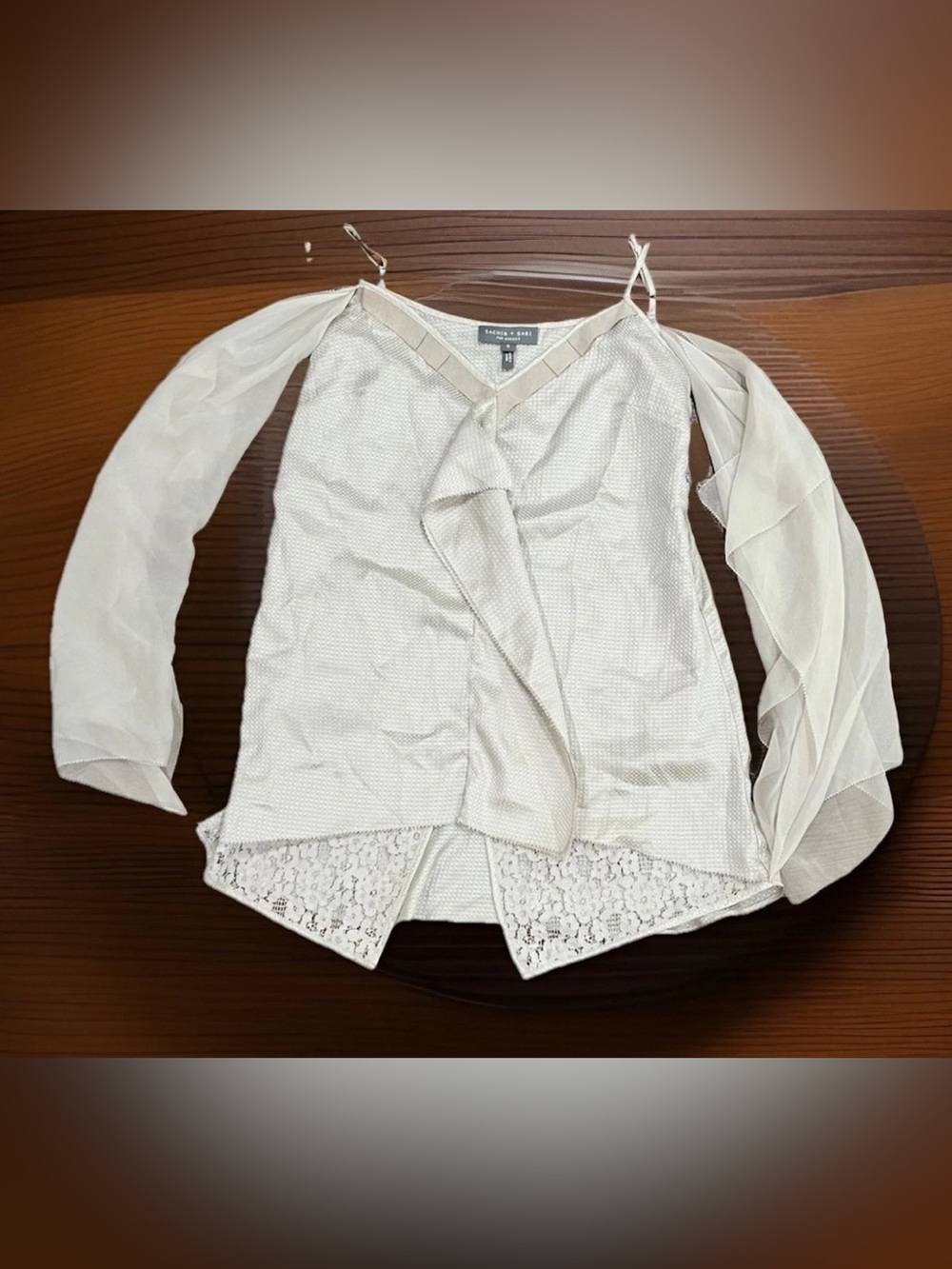 Sachin + Babi Cream Cold-Shoulder Lace-Trim Blouse